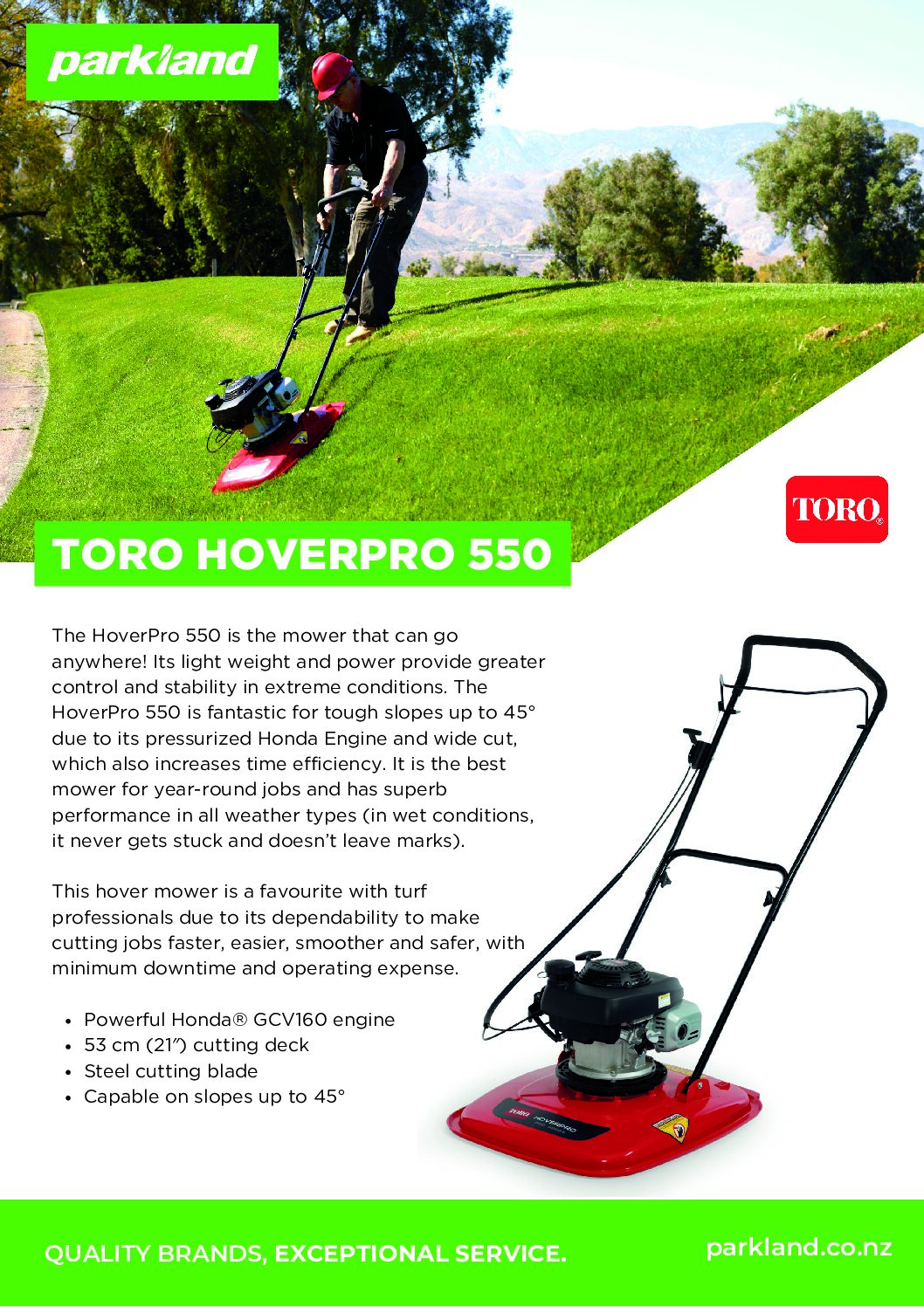 TORO HoverPro Spec Sheet