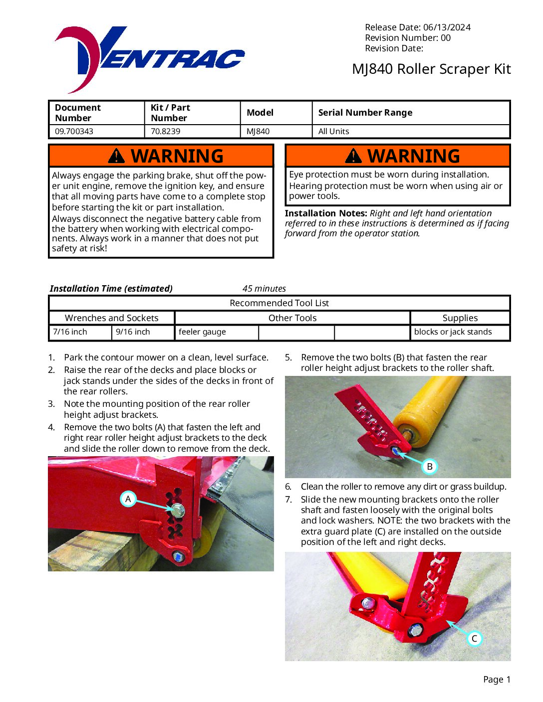 Ventrac MJ Roller Scraper Kit Installation Guide