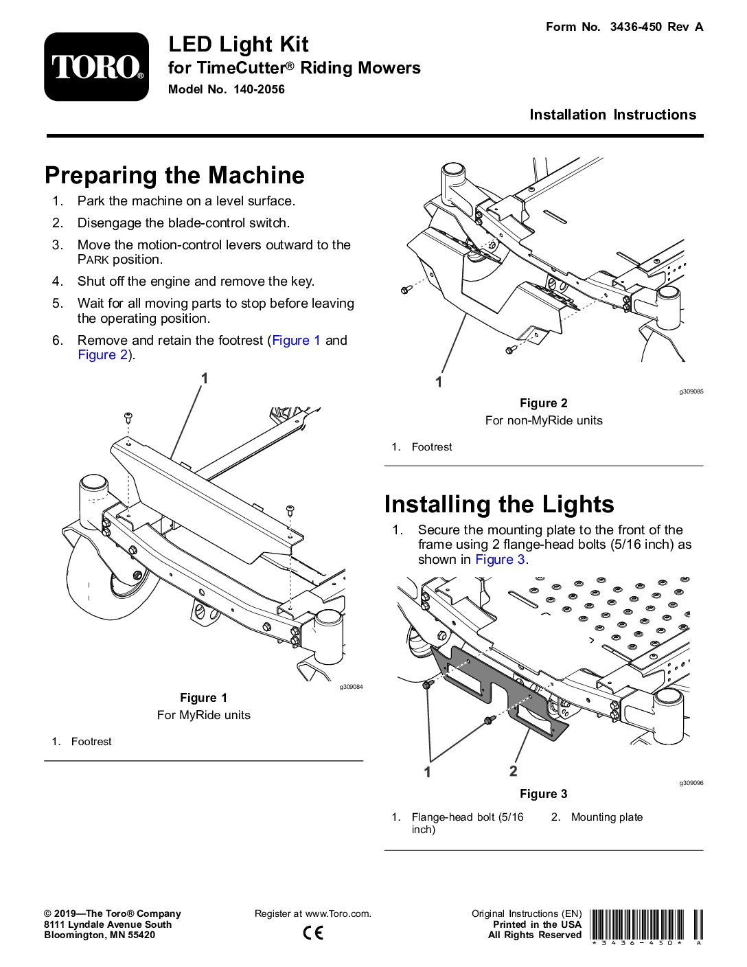 Toro LED Light Kit for TimeCutter Riding Mowers – Installation Instructions