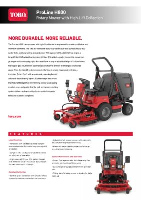 ProLine H800 Rotary Mower with High-Lift Collection Spec Sheet