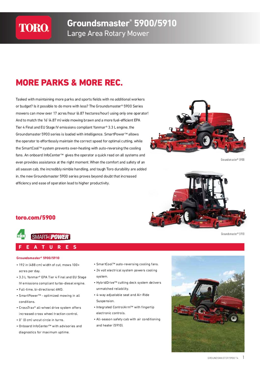 Toro Groundsmaster 5900 / 5910 Spec Sheet