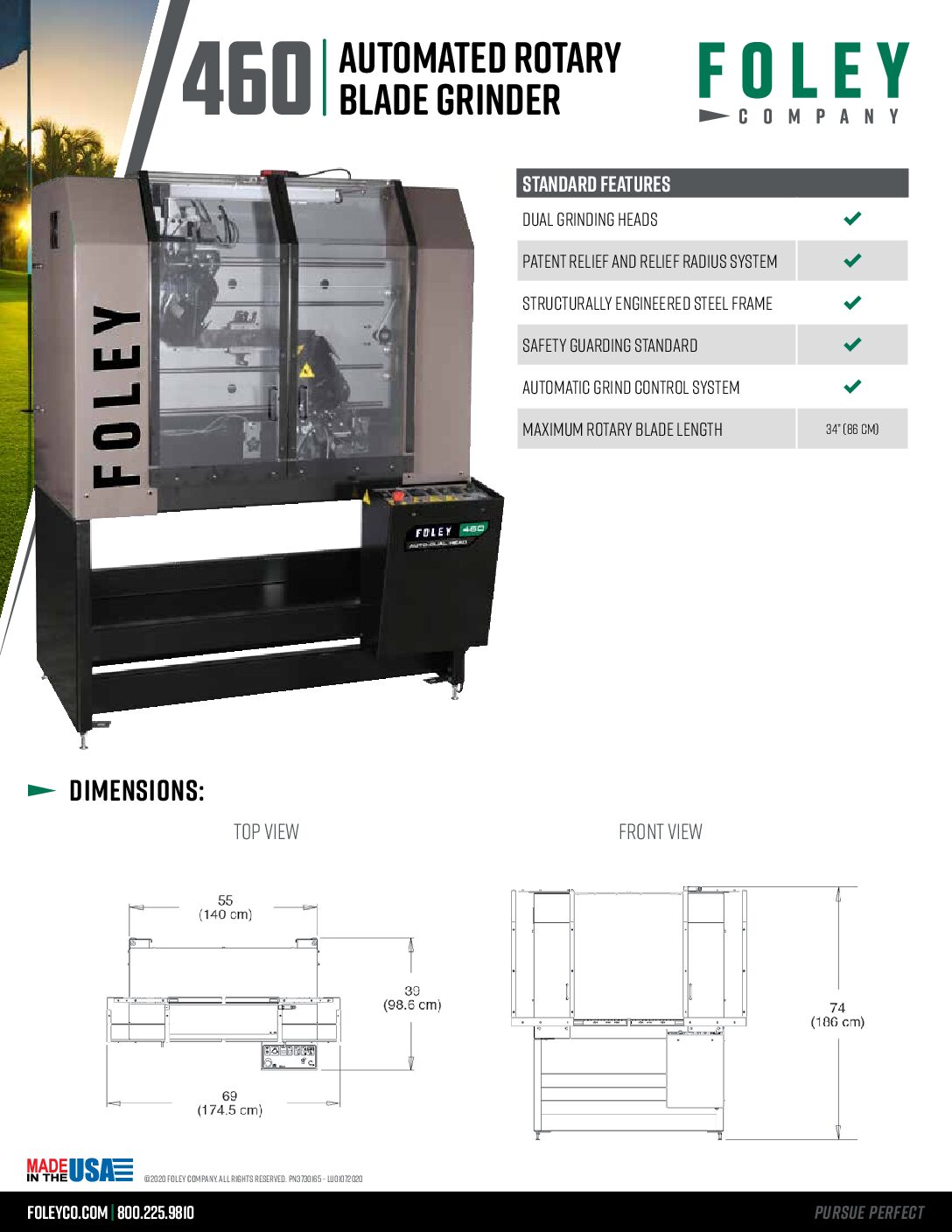 Foley 460 Automated Rotary Blade Grinder – Spec Sheet