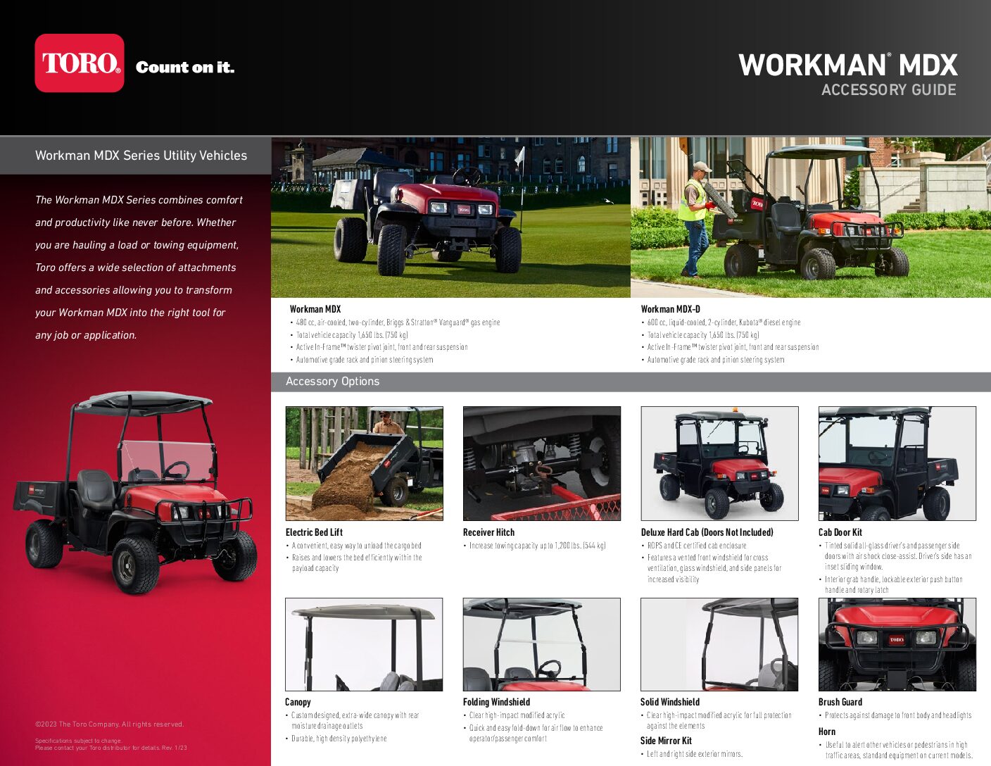 Toro Workman MDX & MDX-D Accessory Sheet