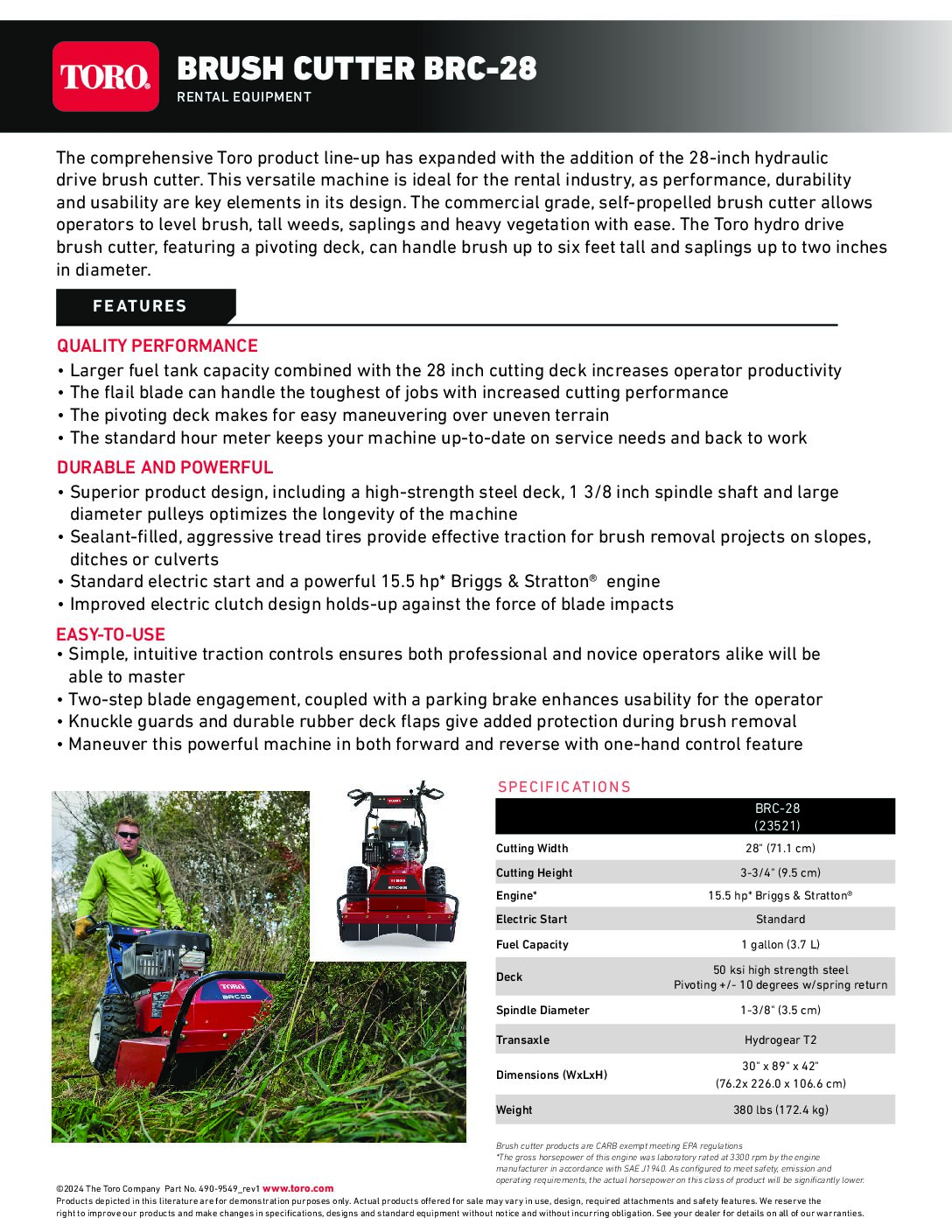 ToroBrush Cutter BRC-28 – Spec Sheet