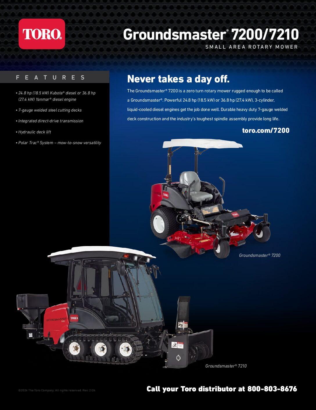 Toro Groundsmaster 7200 7210 Spec Sheet