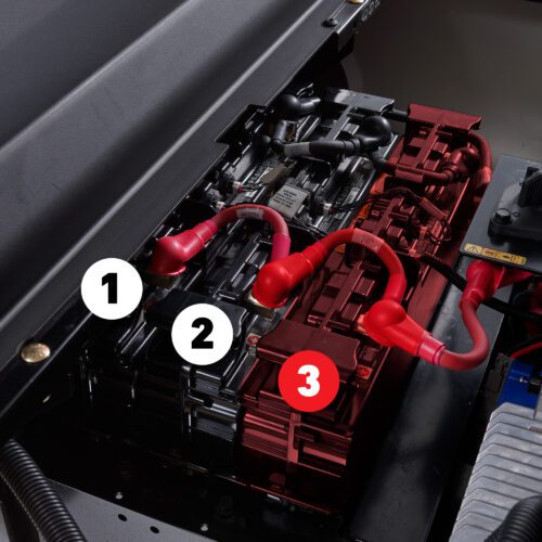 Toro Vista lithium-powered battery configuration in an electric transport vehicle