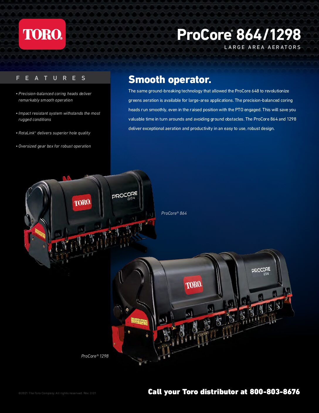 Toro ProCore 864 1298 Tow Behind Aerator Spec Sheet