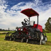 Reel mower on golf course