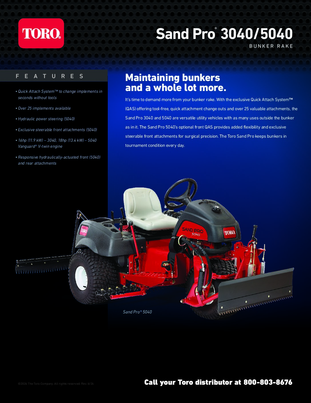 Toro Sand Pro Bunker Rake Sell Sheet