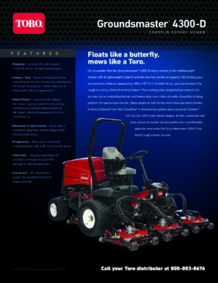 Toro Groundsmaster 4300-D Spec Sheet with Accessory List