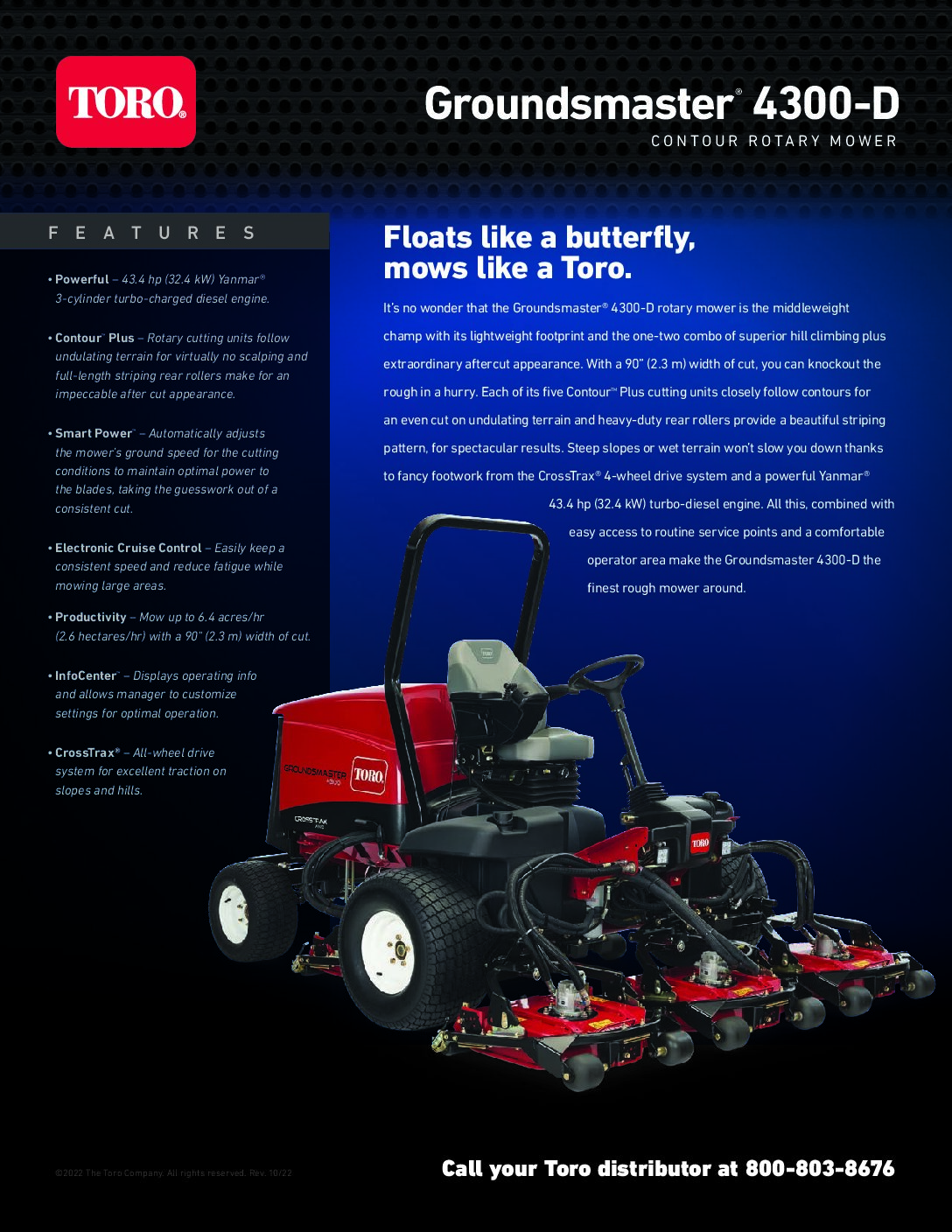 Toro Groundsmaster 4300-D Spec Sheet with Accessory List