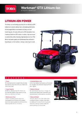 Toro Workman GTX Series Lithium Utility Vehicle – Spec Sheet