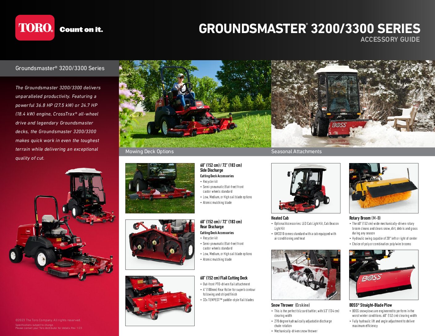 Toro Groundsmaster 3200 / 3300 Series Accessory Sheet