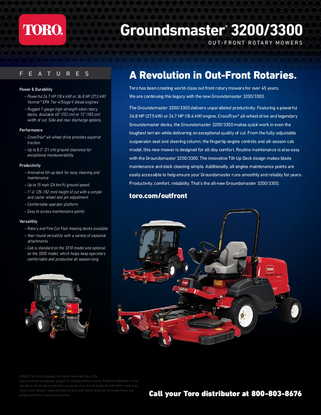 Toro Groundsmaster 3200 3300 Spec Sheets