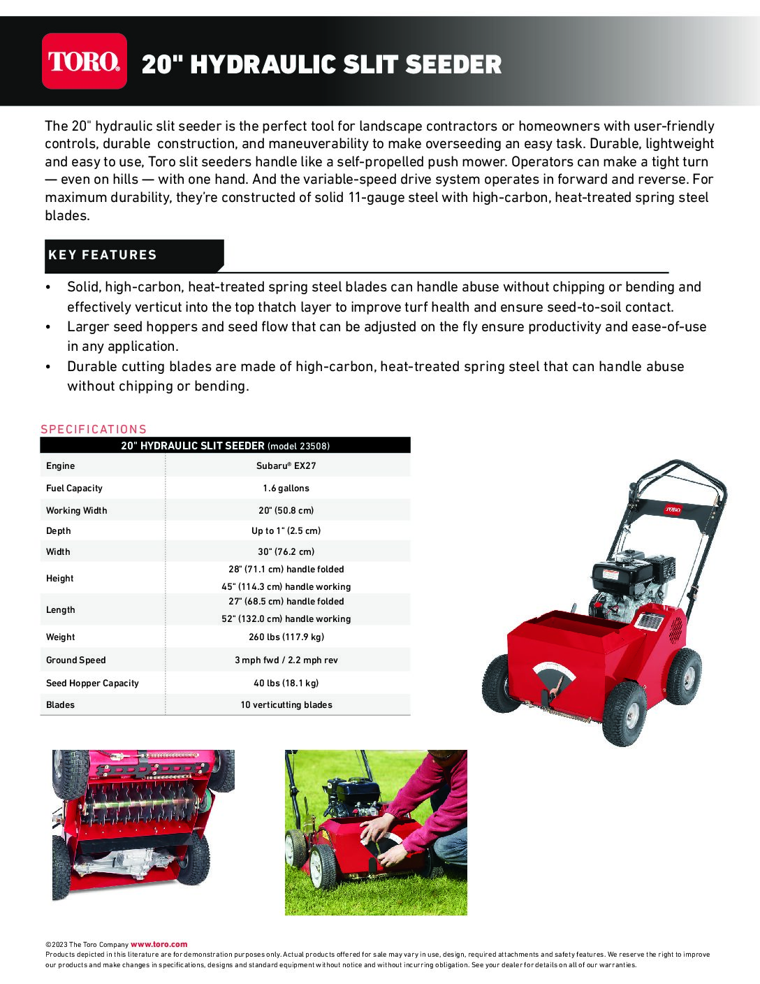 Toro Slit Seeder Spec Sheet