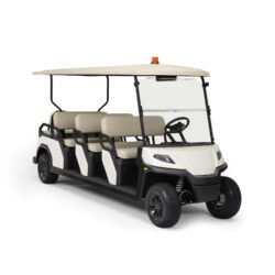 Toro Vista 8 EFI gas golf cart with three rows of seating, designed for passenger transport, shown in a clean studio setting