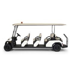 Toro Vista 8 EFI electric transport vehicle with a spacious 8-seat configuration, beige seating, and white body, showcased in a side-view studio image.