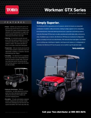 Toro Workman GTX Series Utility Vehicle – Spec Sheet