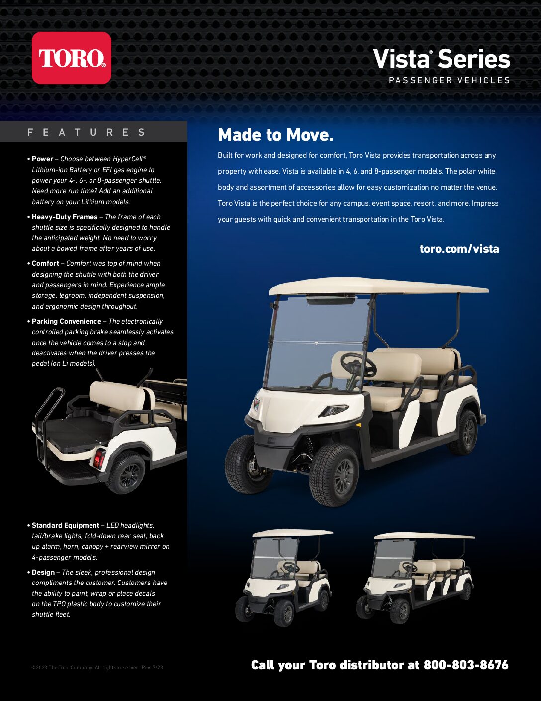 TORO Vista PTV Spec Sheet