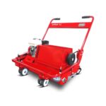 SMG TurfSoft TS2, professional red artificial turf cleaner with mounted engine, designed for walk-behind operation on synthetic grass.